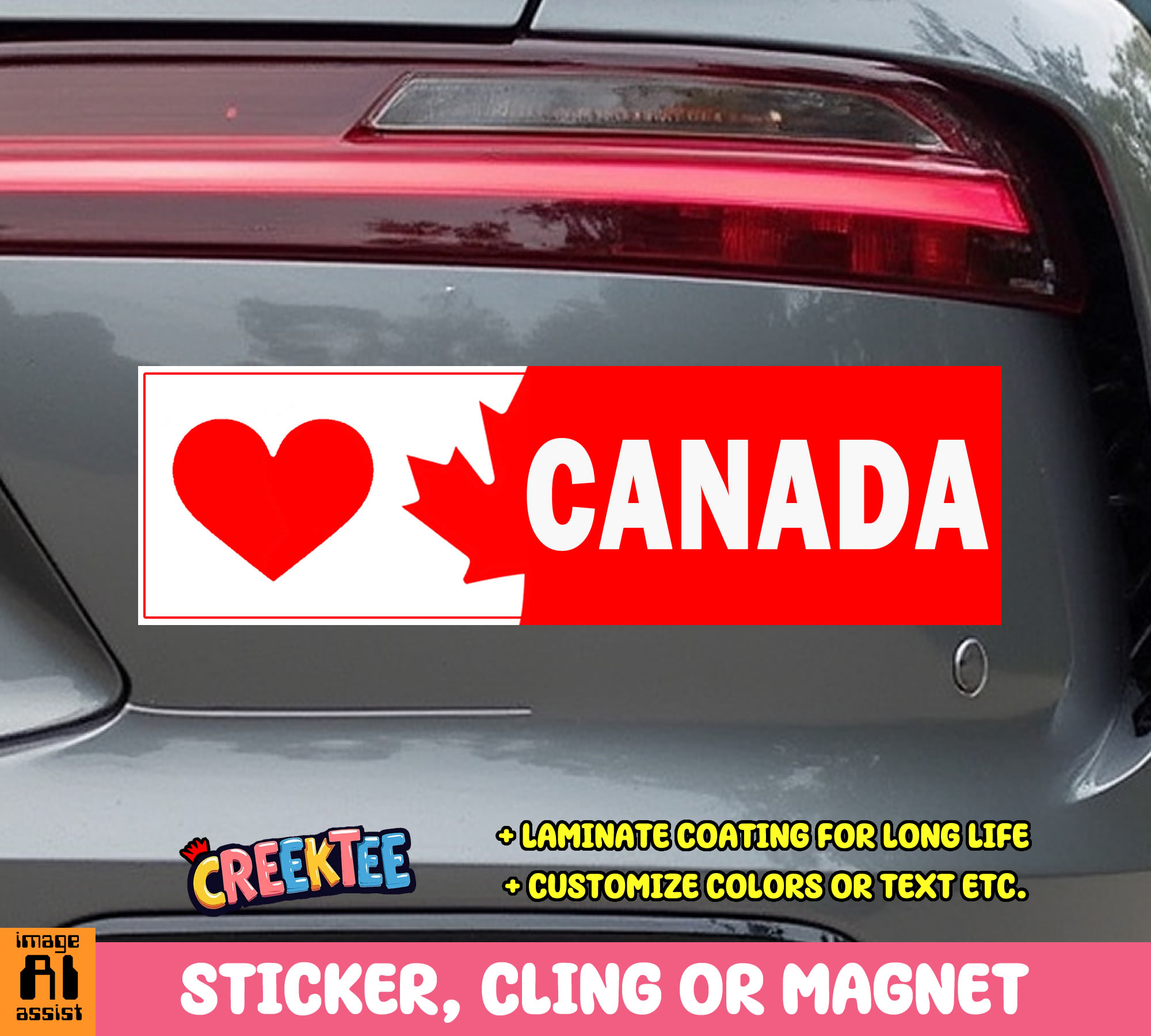 Heart Canada Vinyl Bumper Sticker  Window Cling or Bumper Sticker Magnet in UV Laminate Coating